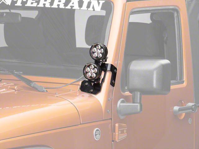 Rugged Ridge 3.50-Inch Round LED Lights with Semi-Gloss Black Dual A-Pillar Light Mounting Brackets (07-18 Jeep Wrangler JK)