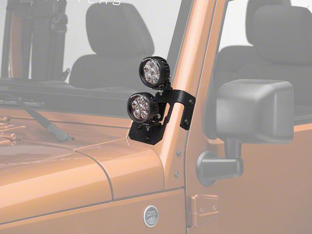 Rugged Ridge 3.50-Inch Round LED Lights with Textured Black Dual A-Pillar Light Mounting Brackets (07-18 Jeep Wrangler JK)