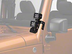 Rugged Ridge 3-Inch Square LED Lights with Textured Black Dual A-Pillar Light Mounting Brackets (07-18 Jeep Wrangler JK)
