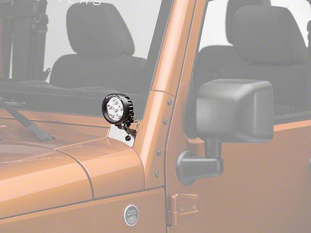 Rugged Ridge 3.50-Inch Round LED Lights with Stainless Steel Windshield Mounting Brackets (07-18 Jeep Wrangler JK)
