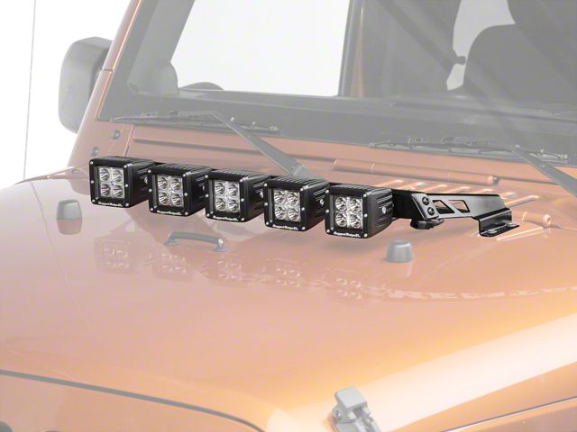 Rugged Ridge 3-Inch Square LED Lights with Hood Mounted Light Bar (07-18 Jeep Wrangler JK)