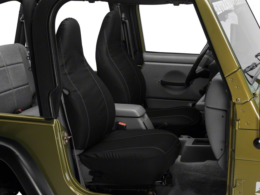 Barricade Custom Front Seat Covers with Pockets; Black (97-06 Jeep Wrangler  TJ) – Barricade Offroad