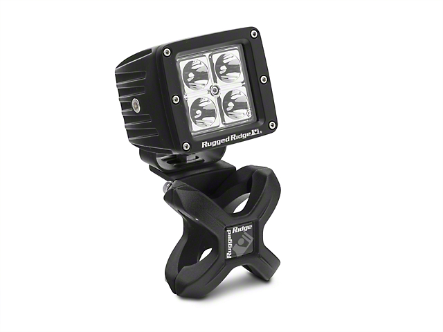 Rugged Ridge 3-Inch Square LED Light with Small X-Clamp Kit; Textured Black (Universal; Some Adaptation May Be Required)