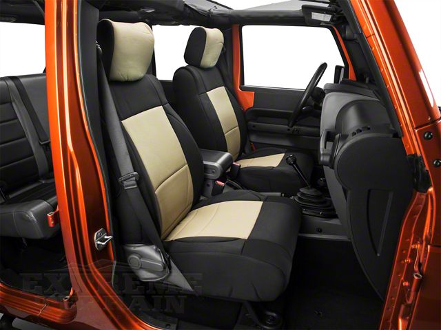 Smittybilt Neoprene Front and Rear Seat Covers; Black/Tan (07-18 Jeep Wrangler JK)