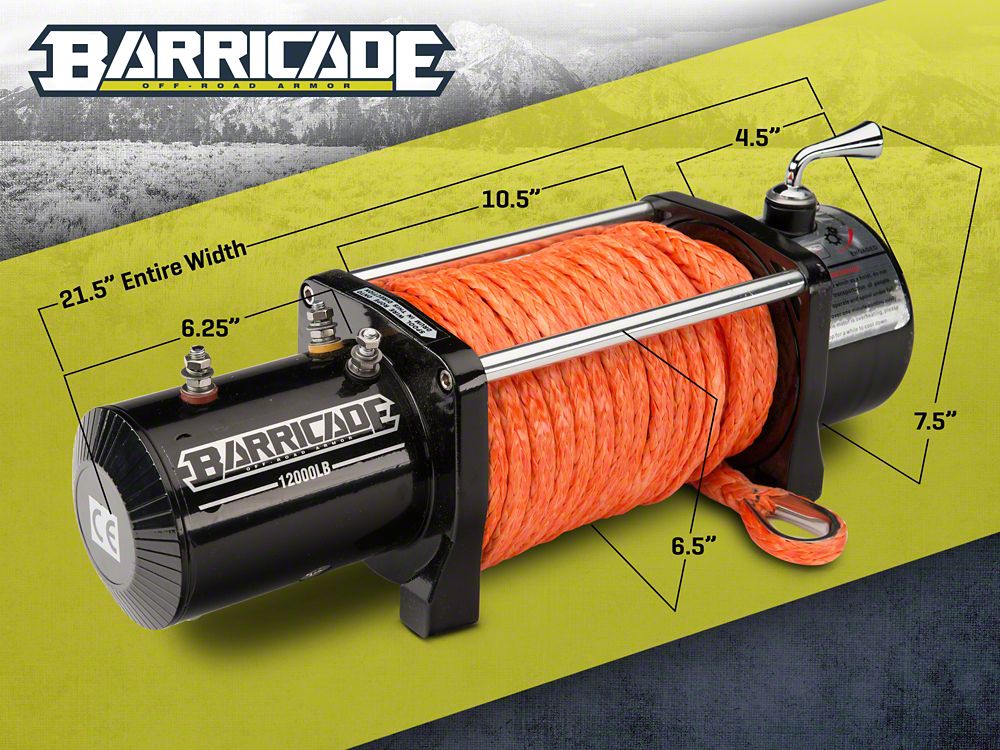 Barricade 9,500 lb. Winch with Synthetic Rope; Kit Part Barricade Offroad