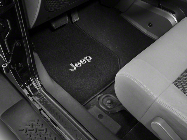 Lloyd Front and Rear Floor Mats with Jeep Logo; Black (07-10 Jeep Wrangler JK 2-Door)