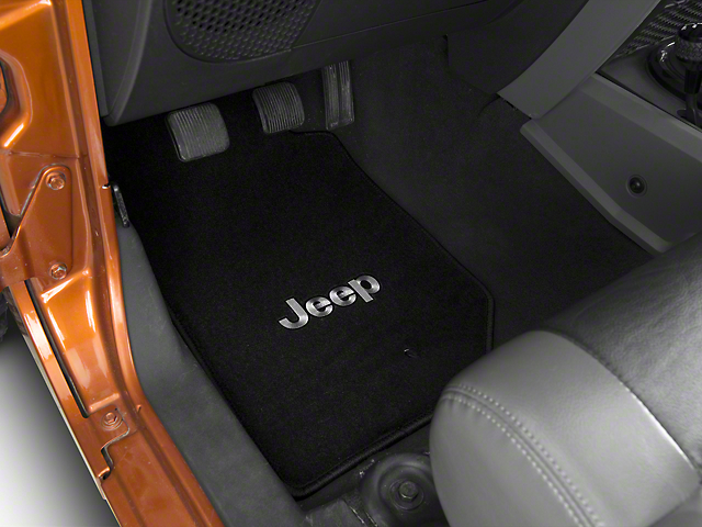 Lloyd Front and Rear Floor Mats with Jeep Logo; Black (07-13 Jeep Wrangler JK 4-Door)