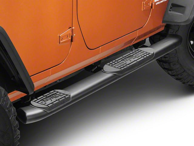Raptor Series 5-Inch OE Style Curved Oval Side Step Bars; Black (07-18 Jeep Wrangler JK 4-Door)