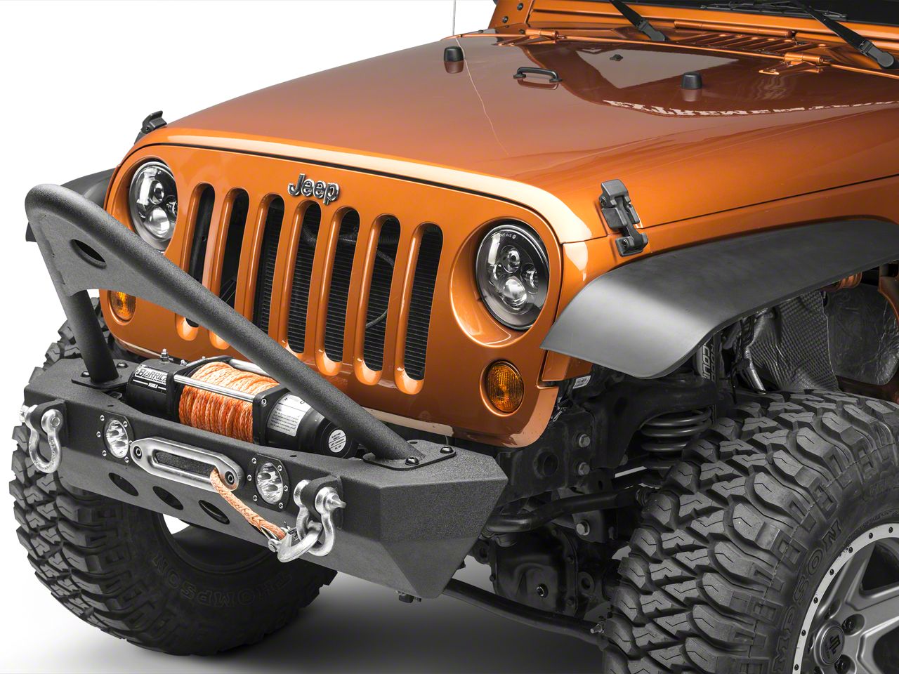 RedRock Jeep Wrangler Stubby Winch Front Bumper with LED Lights and ...