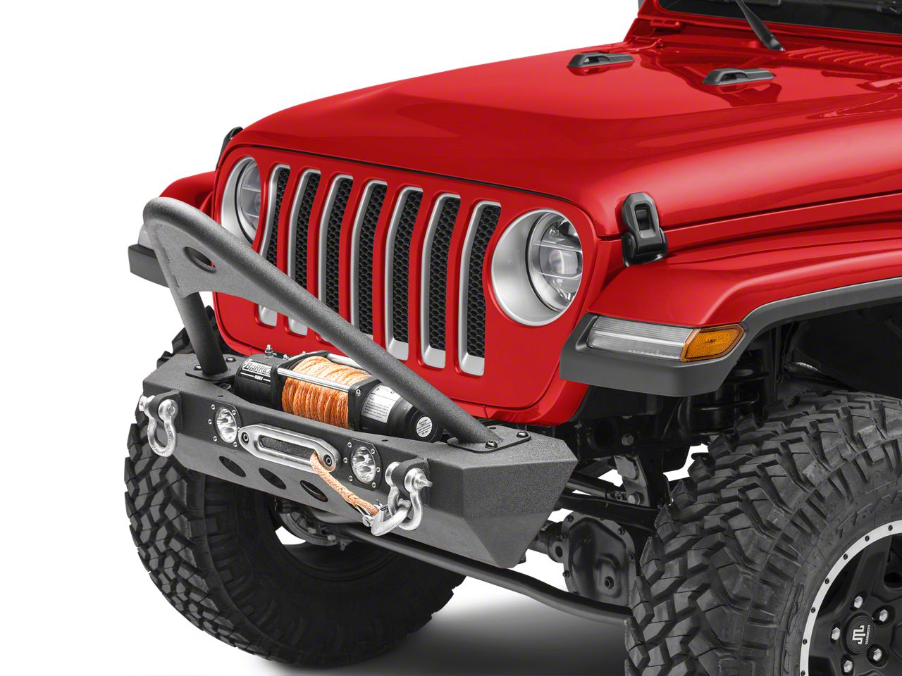 RedRock Jeep Wrangler Stubby Winch Front Bumper with LED Lights and ...