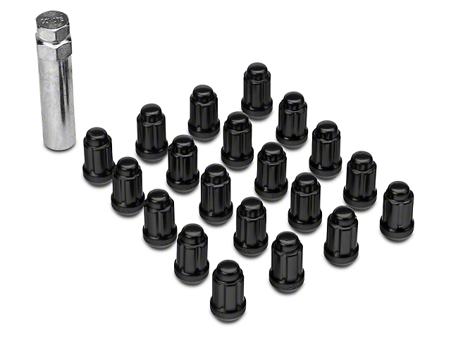Black 6-Spline Lug Nut Kit; 1/2-Inch x 20; Set of 20 (87-18 Jeep Wrangler YJ, TJ & JK)