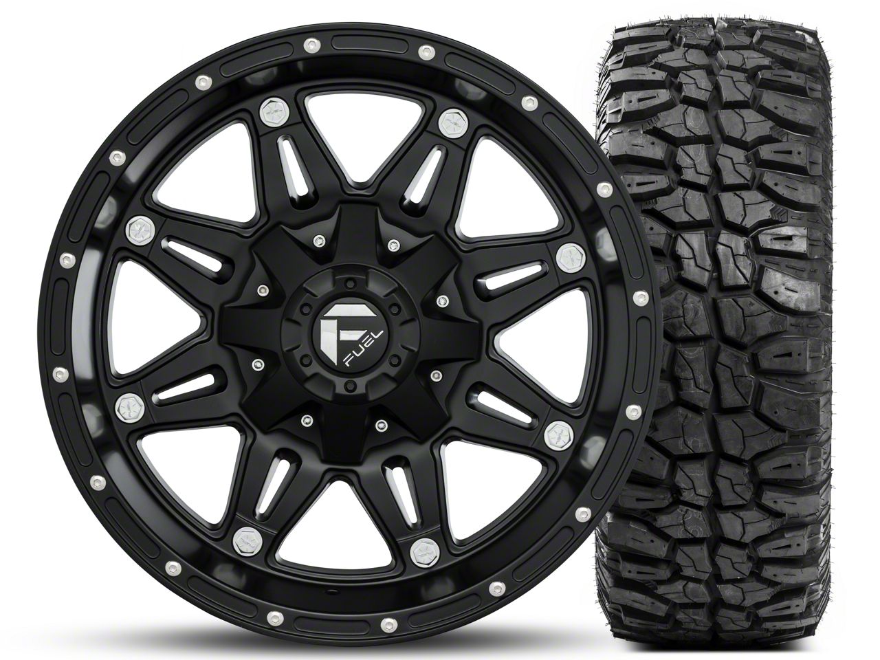 Fuel Wheels Wrangler Hostage Matte Black 17x9 and Mudclaw M/T LT265