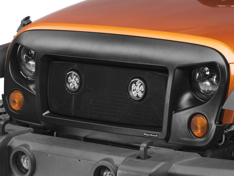Rugged Ridge Jeep Wrangler Spartan Grille W Mesh Insert And Round Led
