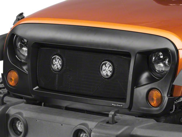 Rugged Ridge Spartan Grille with Mesh Insert and Round LED Lights; Satin Black (07-18 Jeep Wrangler JK)