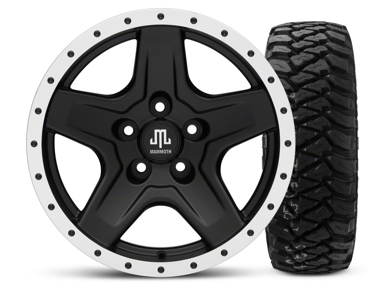Mammoth Jeep Wrangler Boulder Beadlock Style Black 16x8 Wheel & Mickey