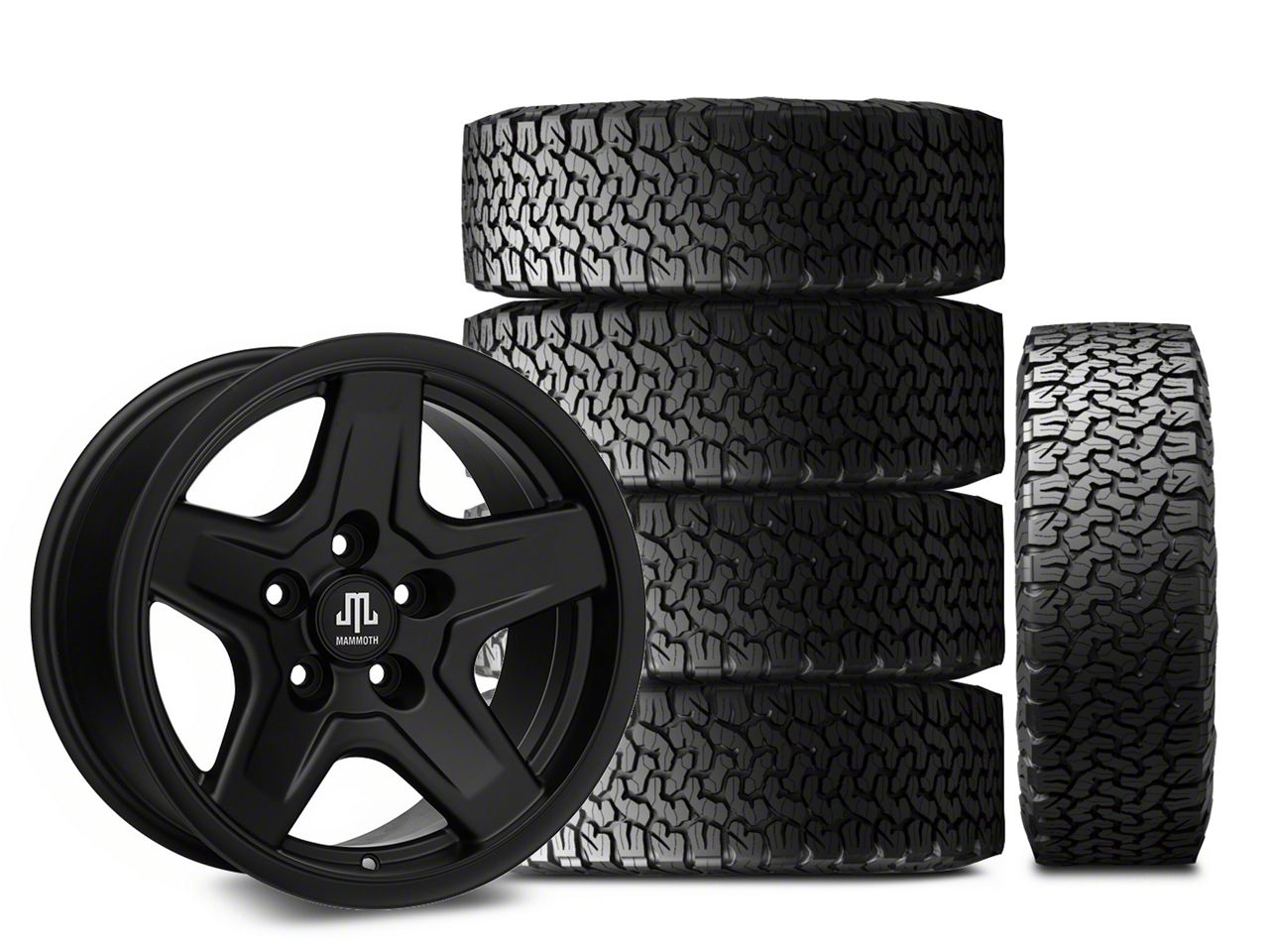 Mammoth Jeep Wrangler Boulder Black 16x8 Wheel & BF Goodrich All Terrain TA KO2 305/70R16 Tire