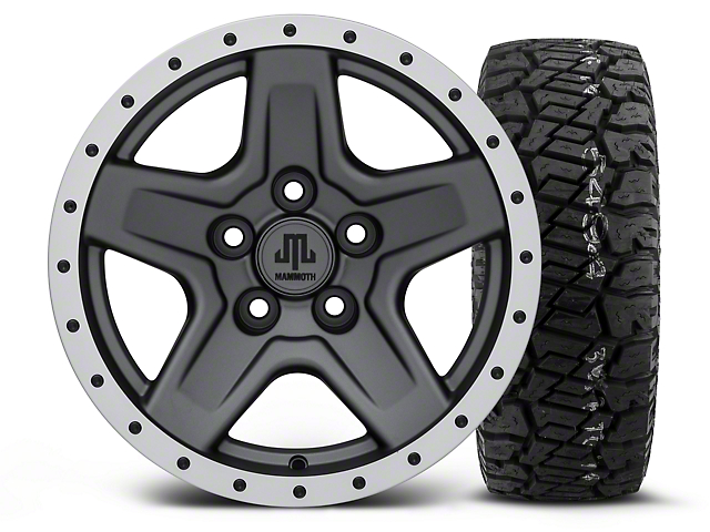 Mammoth Boulder Simulated Beadlock Style Charcoal 15x8 Wheel and Dick Cepek Fun Country 33X12.50R15 Tire Kit (87-06 Jeep Wrangler YJ & TJ)