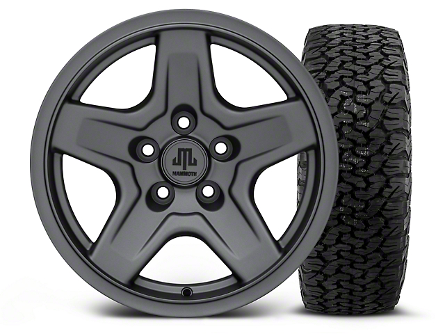 Mammoth Boulder Charcoal 16x8 Wheel and Dick Cepek Fun Country 315/75R16 Tire Kit (87-06 Jeep Wrangler YJ & TJ)