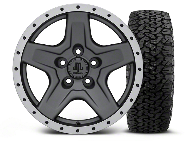 Mammoth Boulder Simulated Beadlock Style Charcoal 16x8 Wheel and Dick Cepek Fun Country 315/75R16 Tire Kit (87-06 Jeep Wrangler YJ & TJ)