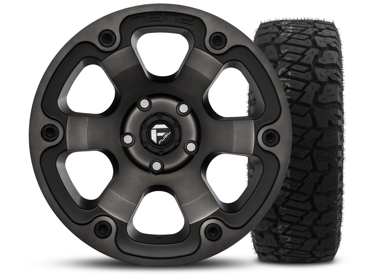 Fuel Wheels Jeep Wrangler Beast Black Machined 17x9 Wheel and Dick