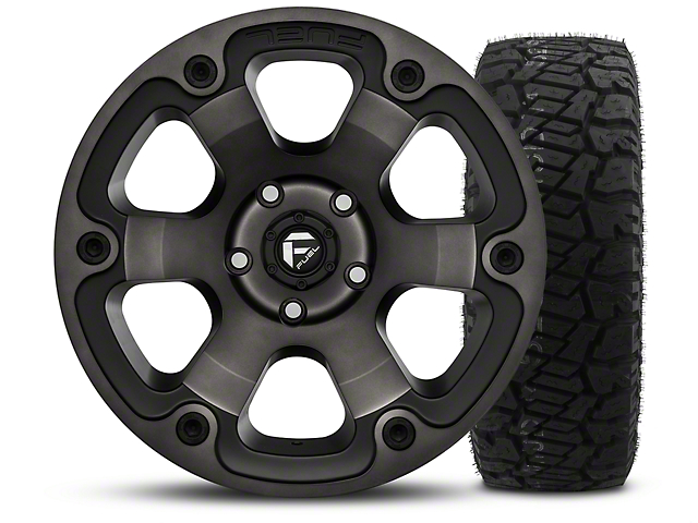 Fuel Wheels Beast Black Machined 17x9 Wheel and Dick Cepek Fun Country 315/70R17 Tire Kit (07-18 Jeep Wrangler JK)