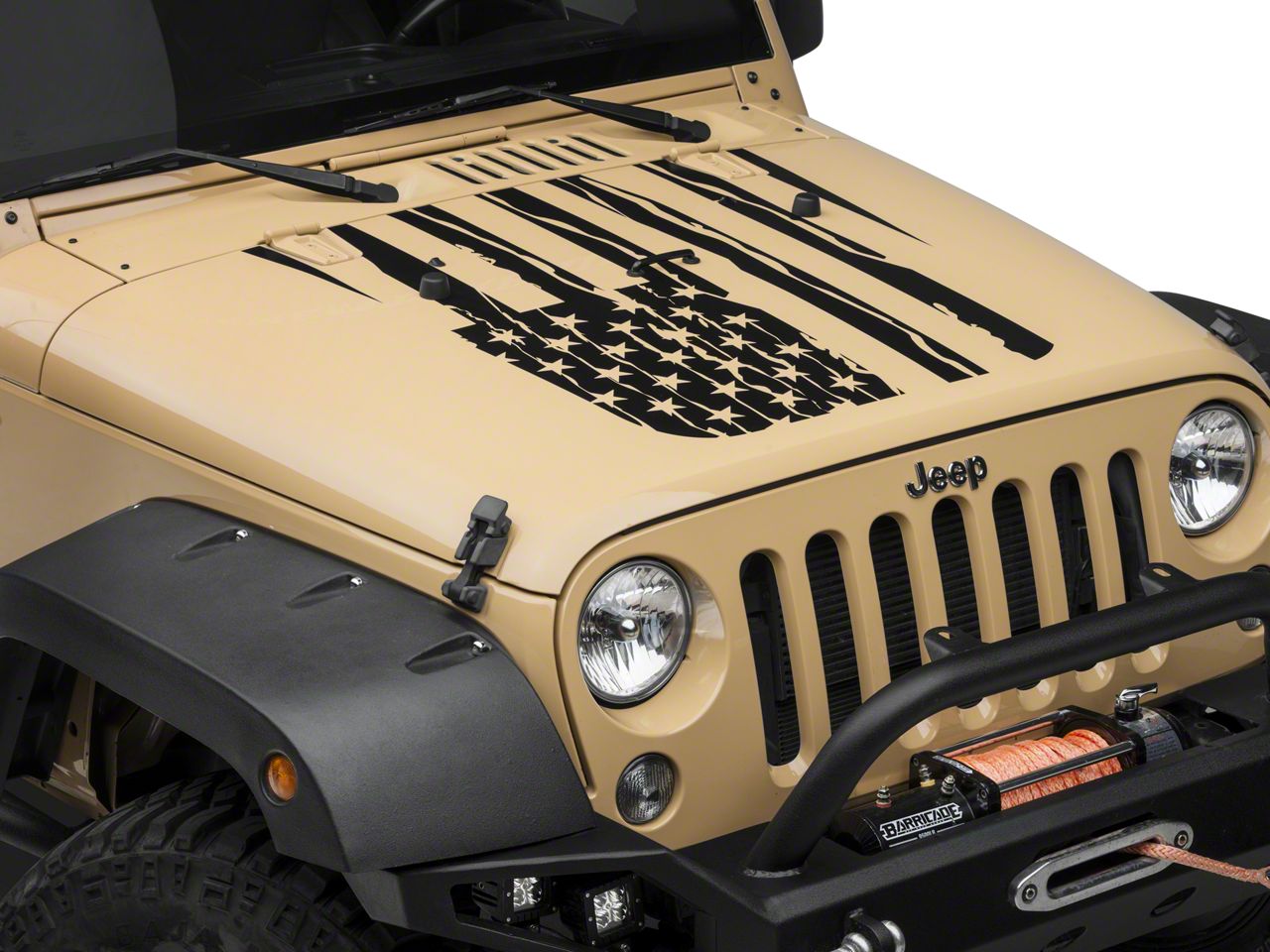 Jeep Wrangler Distressed American Flag Hood Decal Matte Black 07 18