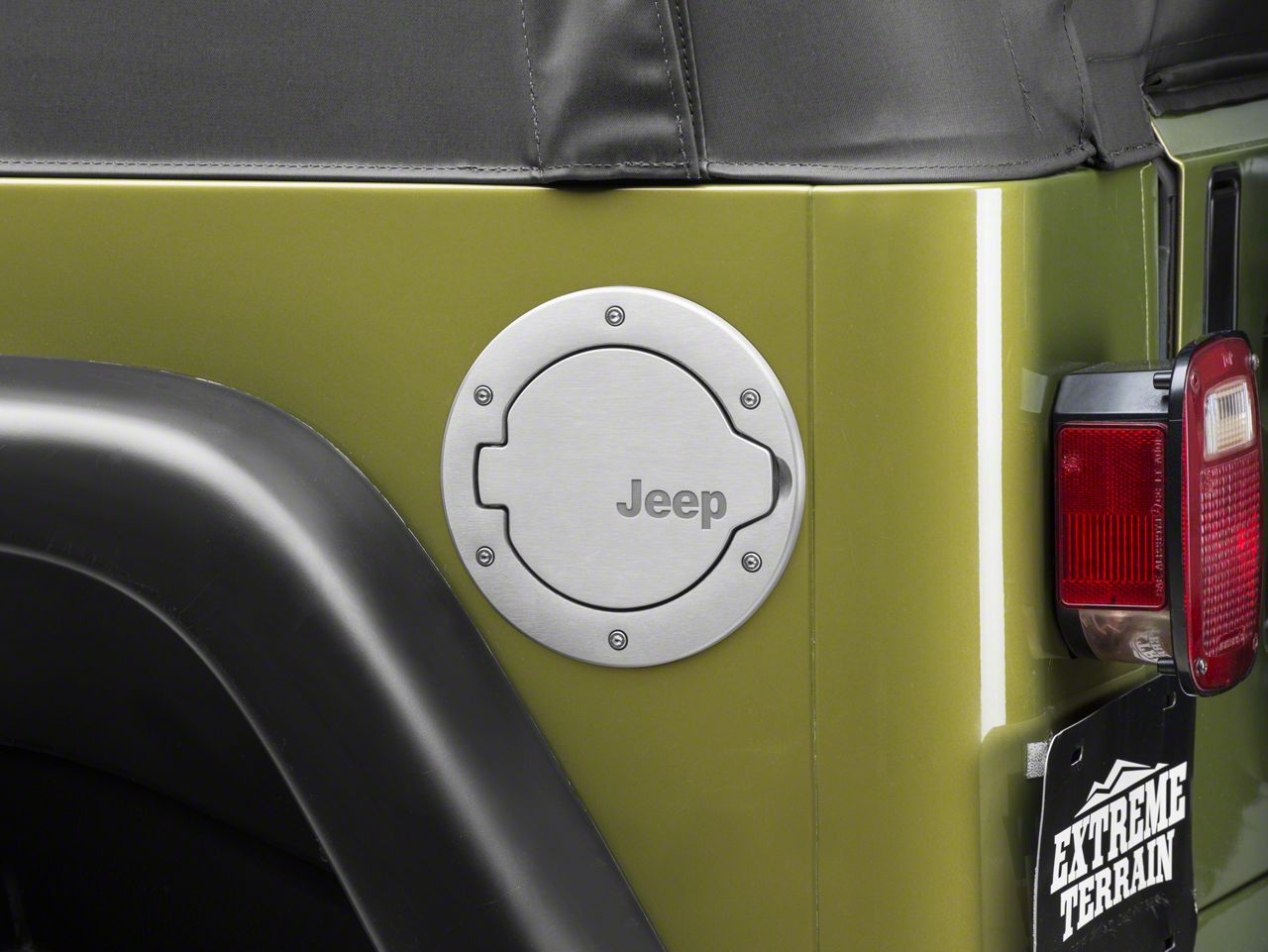 Mopar Jeep Wrangler Brushed Aluminum Fuel Door w/ Jeep Logo 82209292