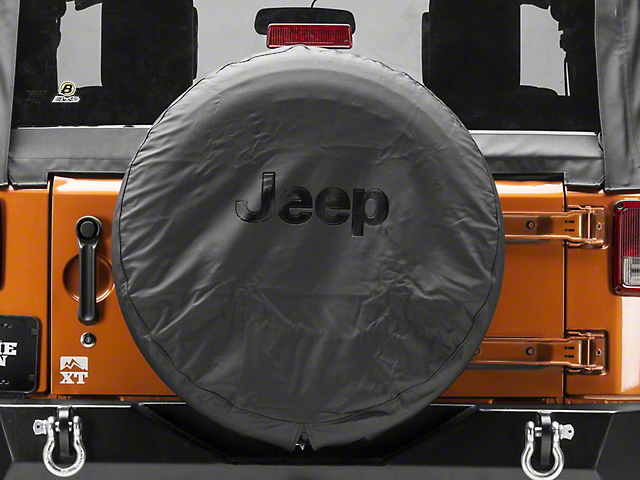 Mopar Jeep Logo Spare Tire Cover; Black Denim; 30 to 31-Inch Tire Cover (07-22 Jeep Wrangler JK & JL)