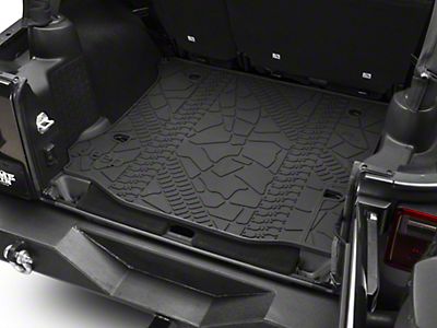 WINUNITE Black Cargo Liner Rear Floor Mat for 2015 2016 2017 2018 Jeep Wrangler Unlimited 4 door TPE Material Cargo Tray All Weather Protector Cover Trunk Cargo Mat with Center Subwoofer Mat Cutout 