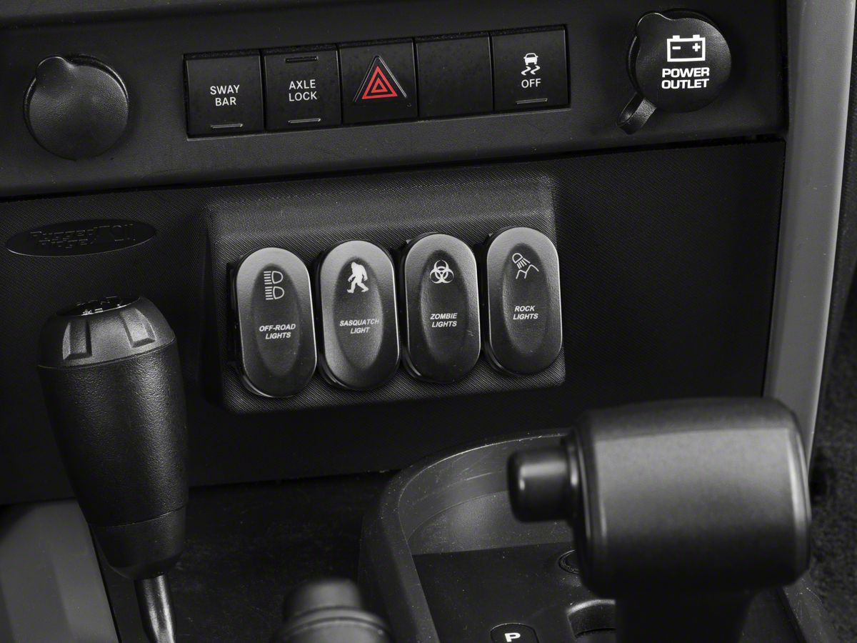 Rugged Ridge Jeep Wrangler Lower Switch Panel with Etched Rocker Switches   (07-10 Jeep Wrangler JK w/ Automatic Transmission)