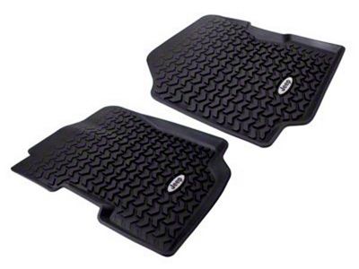 Rugged Ridge All-Terrain Front Floor Liners with Jeep Logo; Black (87-95 Jeep Wrangler YJ)