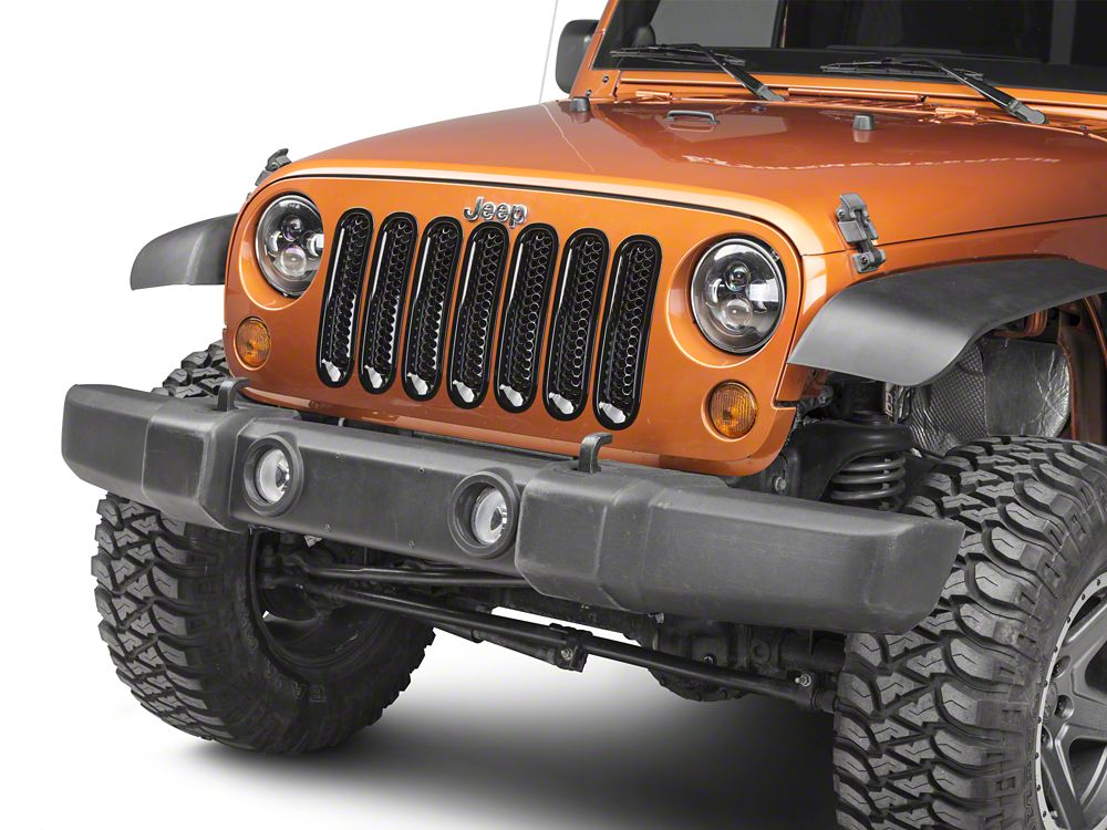 RedRock Honeycomb Grille Inserts; Black (07-18 Jeep Wrangler