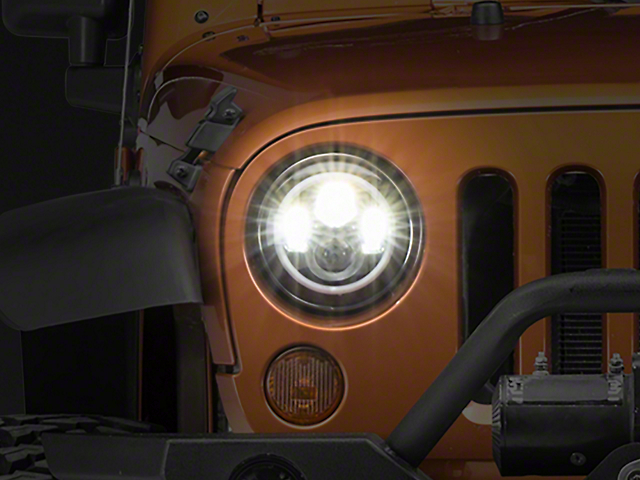 Axial LED Halo Headlights with DRL and Amber Turn Signals; Black Housing; Clear Lens (97-18 Jeep Wrangler TJ & JK)