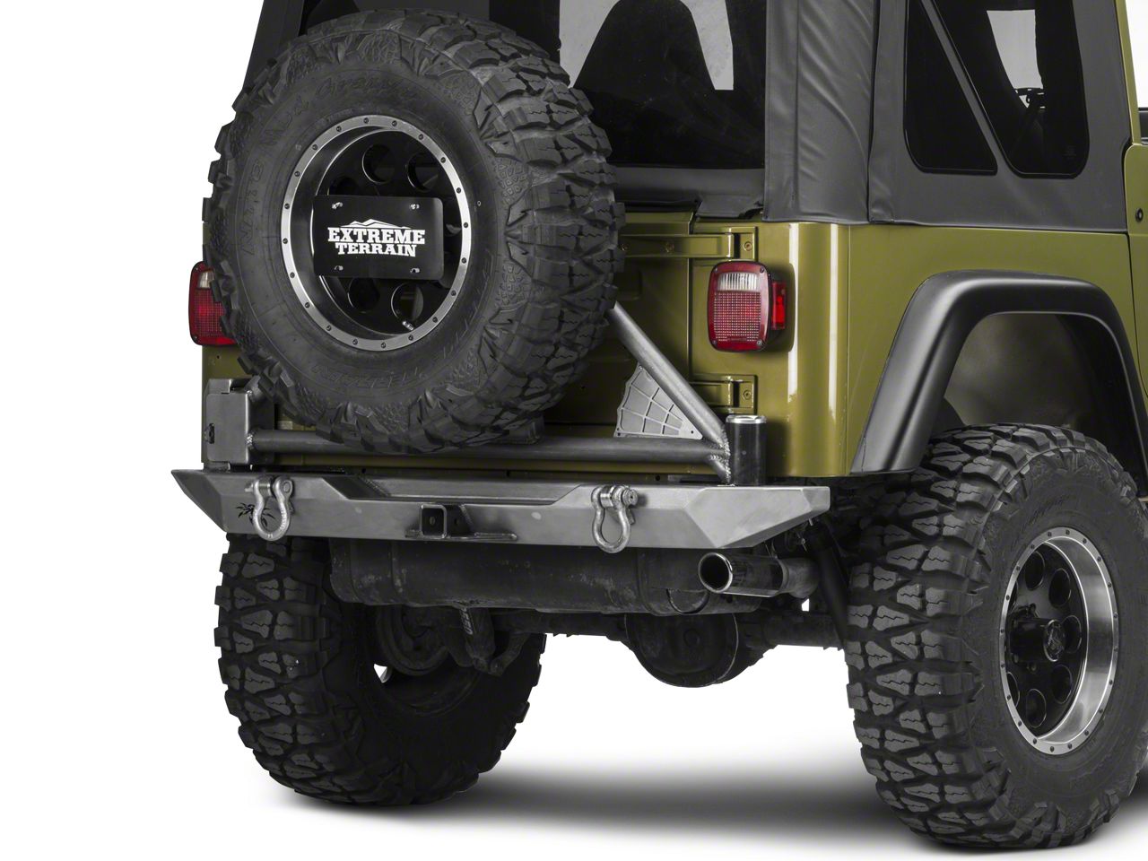 Poison Spyder RockBrawler Rear Bumper with Tire Carrier; Bare Steel (97-06  Jeep Wrangler TJ)