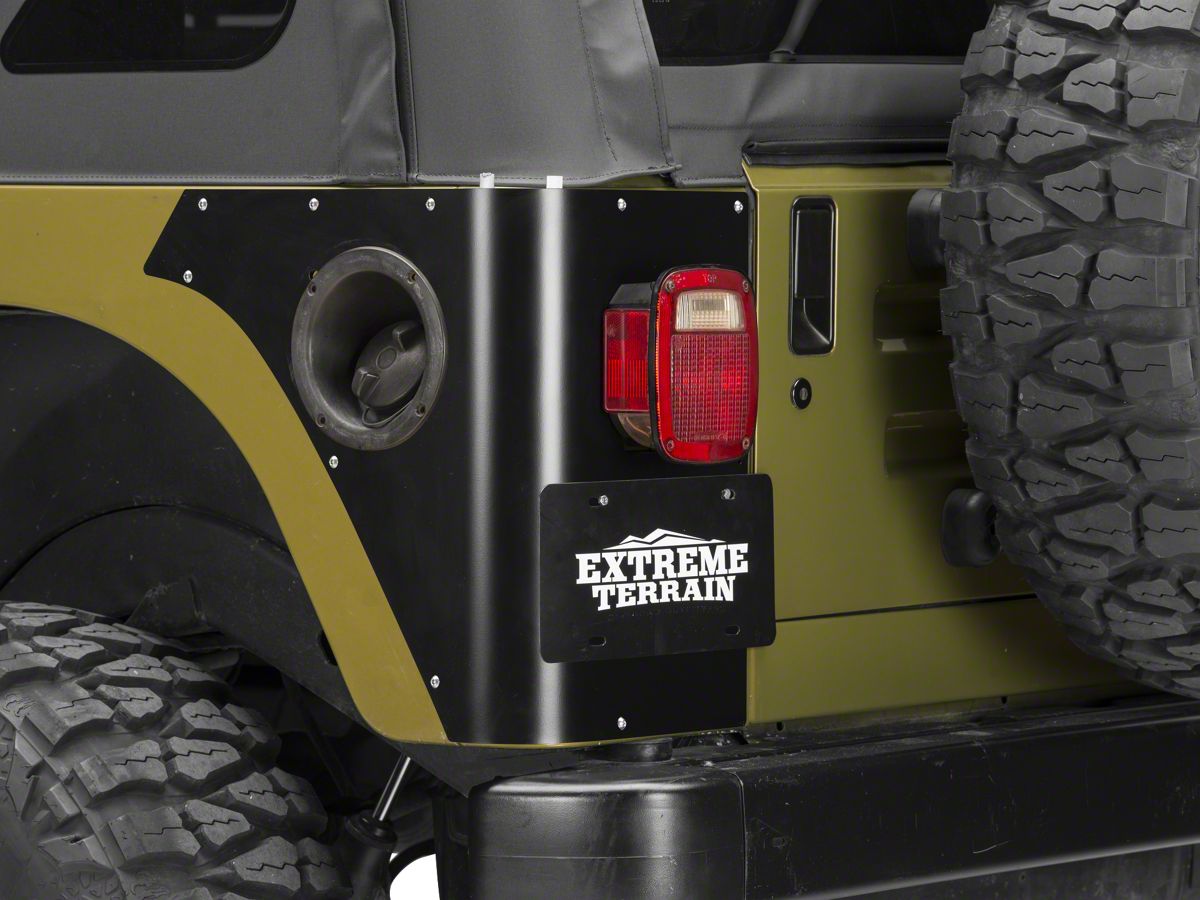 Poison Spyder Jeep Wrangler Trail Corner Guards w/ OEM Tail Light Cutouts -  Black 14-06-010-PC (97-06 Jeep Wrangler TJ, Excluding Unlimited)