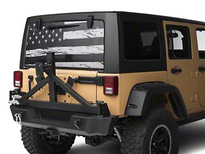 SEC10 Jeep Wrangler Perforated Real Flag Rear Window Decal; Red Line  J122189 (66-23 Jeep CJ5, CJ7, Wrangler YJ, TJ, JK & JL) - Free Shipping