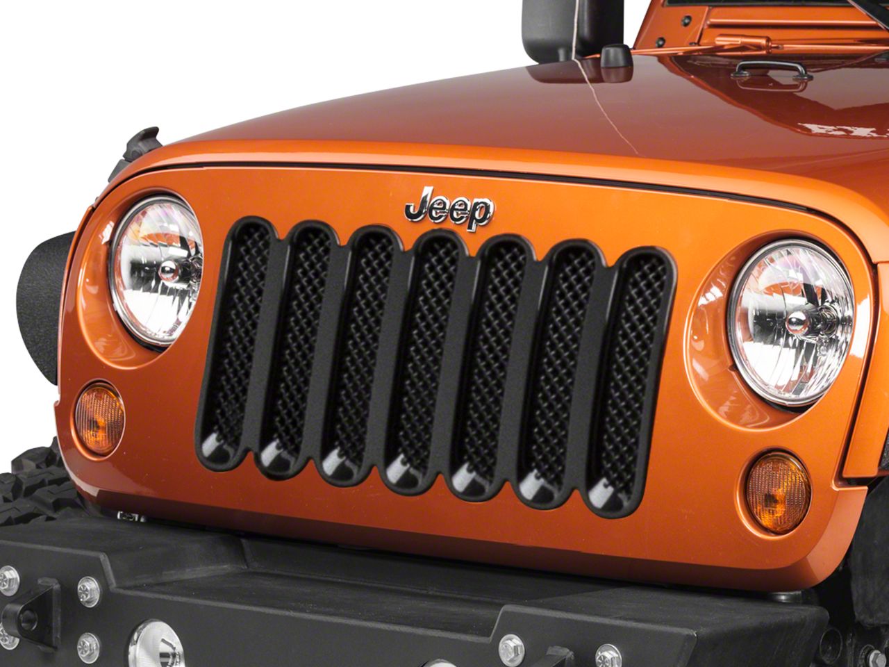 Jeep Wrangler 1-Piece Mesh Grille Insert; Black (07-18 Jeep Wrangler JK)