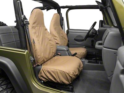 Covercraft Seat Saver Polycotton Custom Front Row Seat Covers; Tan (97-06 Jeep Wrangler TJ)