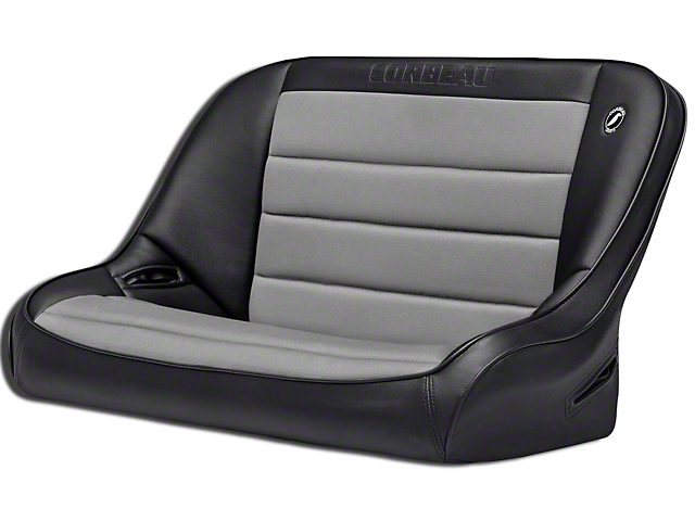 Corbeau 40-Inch Baja Bench Suspension Seat; Black Vinyl/Gray Cloth (97-06 Jeep Wrangler TJ)