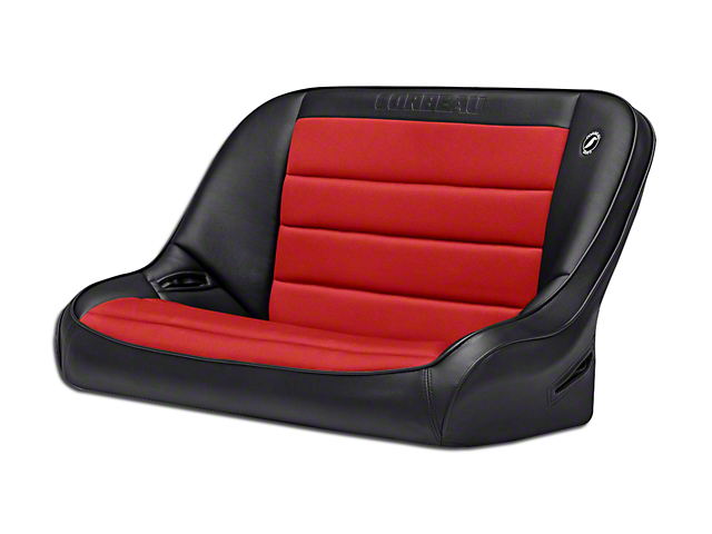 Corbeau 40-Inch Baja Bench Suspension Seat; Black Vinyl/Red Cloth (97-06 Jeep Wrangler TJ)