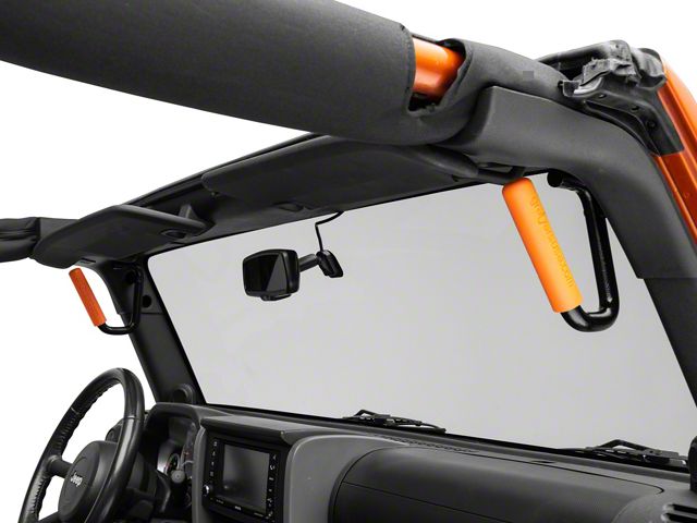GraBars Genuine Solid Steel Front Grab Handles; Orange Grips (07-18 Jeep Wrangler JK)