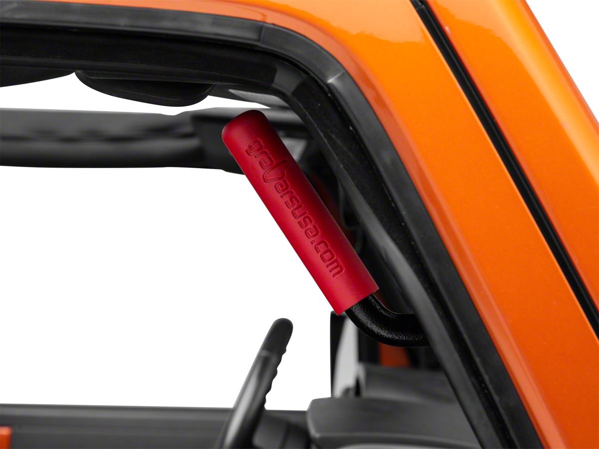 GraBars Jeep Wrangler Genuine Solid Steel Front and Rear Grab Handles; Red  Grips 1005R (07-18 Jeep Wrangler JK 4-Door) - Free Shipping