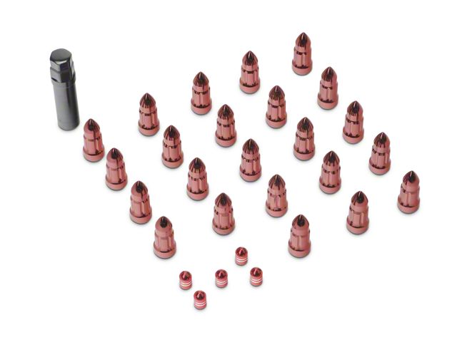 Alloy USA Red Bullet Style Lug Nut and Valve Stem Cap Kit; 1/2-Inch x 20; Set of 23 (76-18 Jeep CJ5, CJ7, Wrangler YJ, TJ & JK)