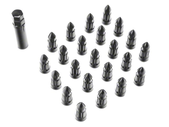 Rugged Ridge Black Bullet Style Lug Nut Kit; 1/2-Inch x 20; Set of 23 (76-18 Jeep CJ5, CJ7, Wrangler YJ, TJ & JK)