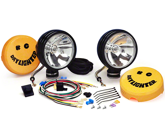 KC HiLiTES 6-Inch Black Daylighter Round Halogen Lights; 100W Spot Beam (Universal; Some Adaptation May Be Required)