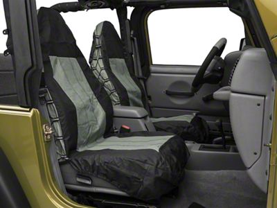Front Seat Covers; Black/Gray (87-02 Jeep Wrangler YJ & TJ)