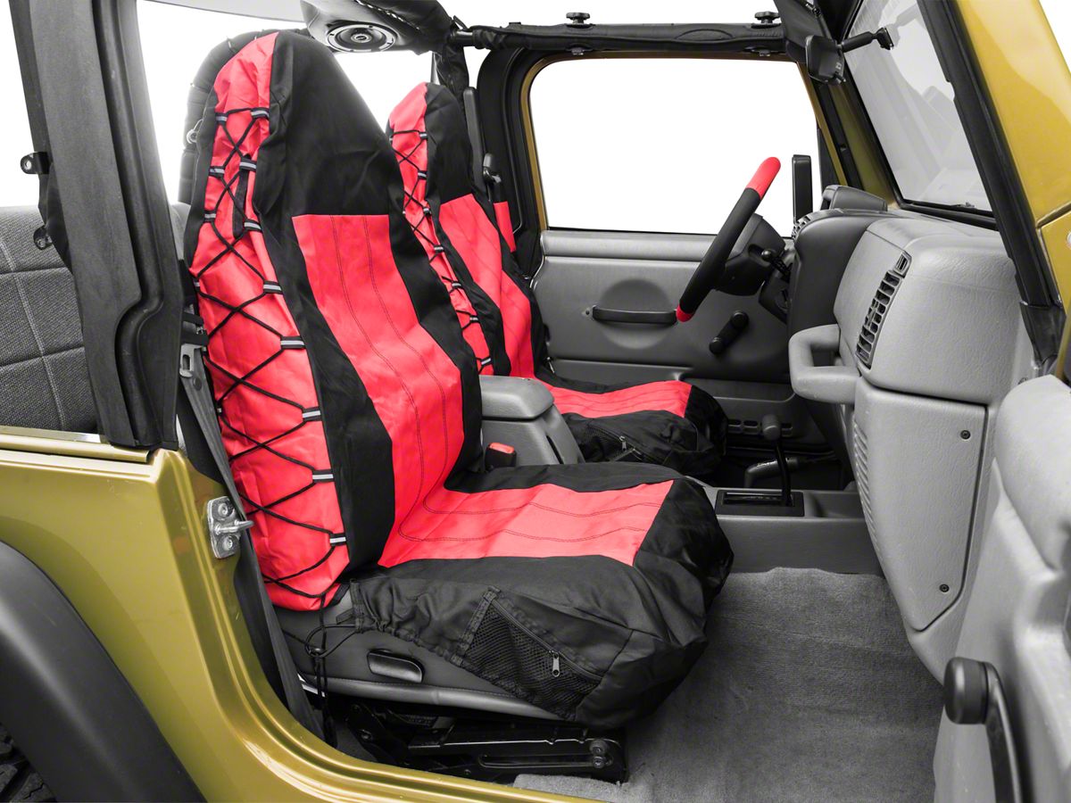 Jeep Wrangler Front Seat Covers; Black/Red (87-02 Jeep Wrangler YJ & TJ)