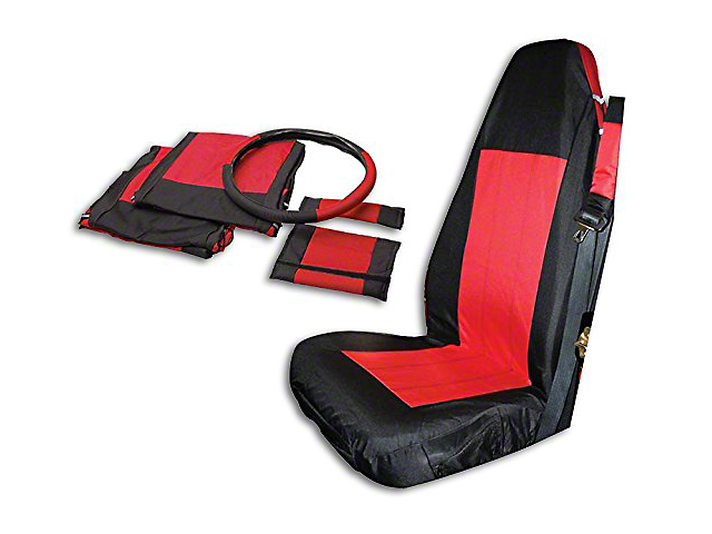Front Seat Covers; Black/Red (03-06 Jeep Wrangler TJ)