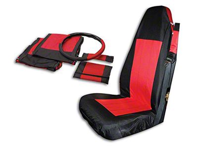 Front Seat Covers; Black/Red (03-06 Jeep Wrangler TJ)