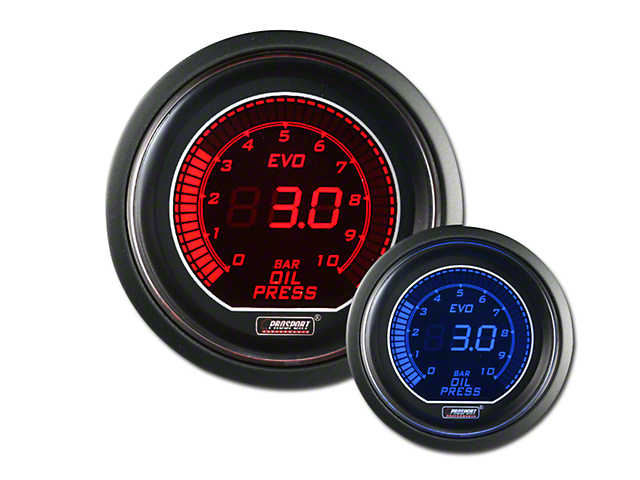Prosport 52mm EVO Metric Series Oil Pressure Gauge; Electrical; 0-10 BAR; Blue/Red (Universal; Some Adaptation May Be Required)